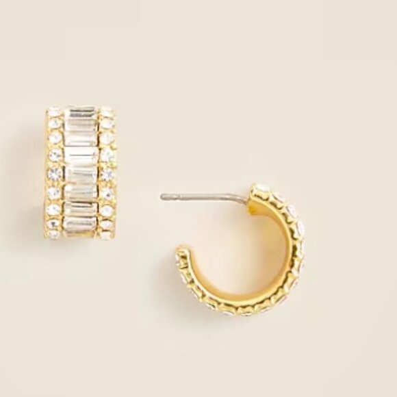 J. Crew Women's Baguette Cubic Zirconia Hoop Earrings - Picture 1 of 2